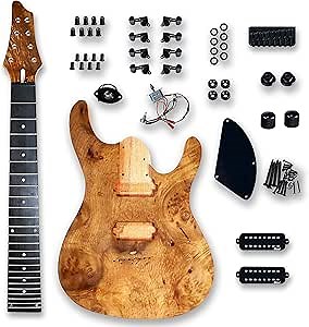 BexGears DIY 8 String Electric Guitar Kits Burl poplar veener top okoume Body maple neck & composite ebony fingerboard You Build The Guitar