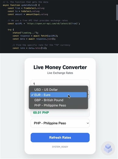 Build a Live Currency Converter! 💰 (Real-Time Rates) | using HTML, CSS, JS #shorts #coding