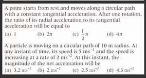 A point starts from rest and moves along a circular path with a... | Filo