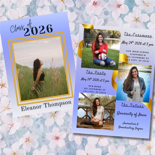 Graduation Two Sided Detailed Party Invitation, Announcement Template, Digital, Canva Suite - Etsy