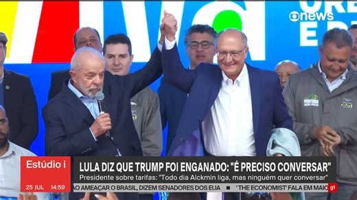 Nesta sexta-feira (25), em um evento em SP, Lula disse que o dia que Trump quiser conversar, “o Brasil estará pronto e preparado”. Presidente ainda afirmou que todo dia Alckmin liga para alguém, mas “ninguém quer conversar”. #Estúdioi ➡ Assista à #GloboNews: glo.bo/39WjXAu | GloboNews