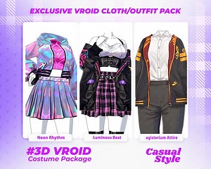 Vroid Outfit Pack | Neon Rhythm, Luminous Beat & Agisterium Attire | 3D Clothes for Vtubers Vrchat - Etsy