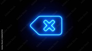 Backspace neon sign appear in center and disappear after some time. Animated blue neon alphabet symbol on black background. Looped animation.