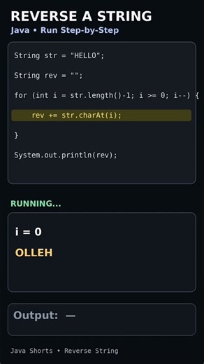 Reverse a String in Java 🔥 | Java Program to Reverse String Step by Step | Java Shorts #shorts