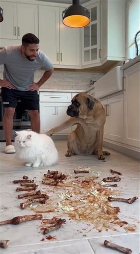 Guilty cat refuses to confess keeps screaming and pointing at the confused dog #funny #dog