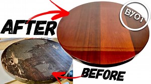 This BYOT video tutorial is all about how to refinish a table top from start to finish. This DIY furniture makeover does in depth with the proper way to sand, stain and apply Mirrorcoat Epoxy table top resin. This is one amazing table top transformation. | BYOT