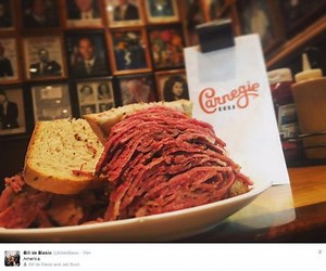 Carnegie Delicatessen & Restaurant reopened today after being closed for several months. Not only did Mayor Bill de Blasio stop by for a sandwich, he tweeted out not-so-sly message to Jeb Bush while he was there: http://nydn.us/1oKk227 | New York Daily News