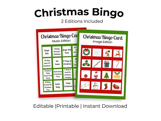 Editable Christmas Bingo Game | Holiday Family Fun | Customizable Cards for Kids and Adults - Etsy