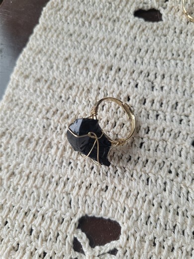 Obsidian Crystal Wire Wrapped Ring in Gold Adjustable Ring Stone - Etsy