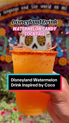 Best Disney California Adventure Drinks 🍉 Watermelon Candy Ccktl - inspired by Coco! Teqla, Watermelon Schnpps, and pineapple juice with a chamoy and chile lime seasoned rim Rating: 10/10 Price: 18.00 at Paradise Garden Grill #disneylandfood #disneycaliforniaadventure #pixarfest #laeats