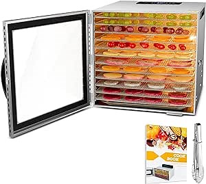 Food Dehydrator, 12 Layers Commercial Stainless Steel Fruit Dehydrator, 1000W Professional Adjustable Temperature Control
