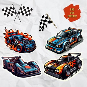 Race Car & Flag Clipart: Racing Theme PNG PDF Bundle (digital Download) - Etsy