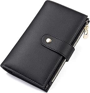 yiijay Wallet Women RFID Blocking Leather Trifold Clutch Wallet Credit Card Holder Ladies Travel Wallet Purse with Pen Holder