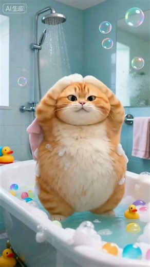 Adorable Kitty Bath Time” “Bath Time with a Cute Little Catcute ！#kitty #bathtime #fluffy #adorable