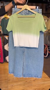 Crop top with denim skirt 💚💙 | mirzan_michu