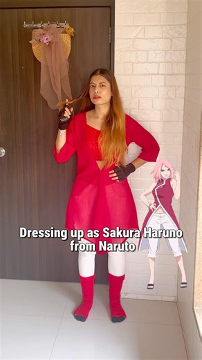 Dressing up as Sakura Haruno from Naruto ❤️ #outfitideas #narutocosplay #fashionshorts