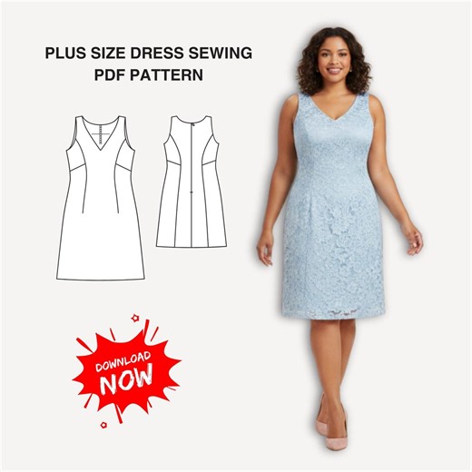 Plus Size Lace Dress Sewing Pattern PDF | Sleeveless Midi 44–52 A4 - Etsy UK