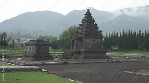 Arjuna Temple ancient hindu temple complex with steam,Java Indonesia