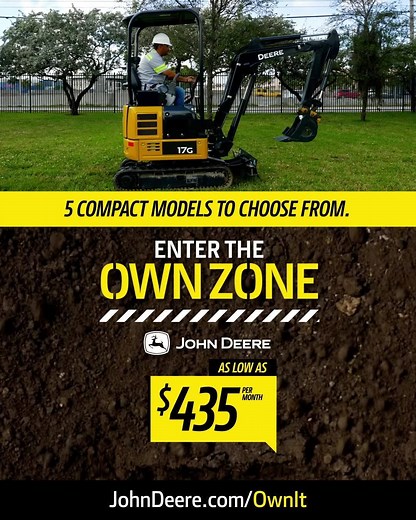 Take advantage of the OWN IT offer and get special financing on select John Deere CTLs, skid steers and excavators. | John Deere