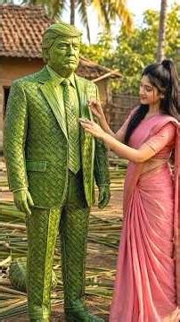 Beautiful Village Girl Creates Donald Trump Statue from Bamboo & Coconut Leaves 😱🌴 | #viralshorts
