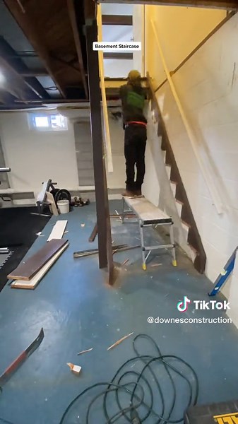 Basement Staircase #fyp #downesconstruction #diy #construction #constructiontok #basement #staircase #demo #remodel #trending #viral #stepbystep #fypシ #foryoupage