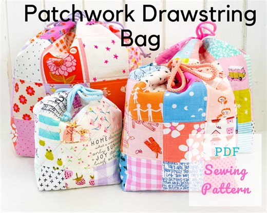 Patchwork Drawstring Bag PDF Sewing Pattern – Scrap Friendly, Beginner Friendly, Boxed Corners, Quilted Pouch - Etsy