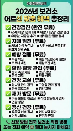 2026년 보건소 어르신 혜택 (건강검진부터 정신건강까지 무료)