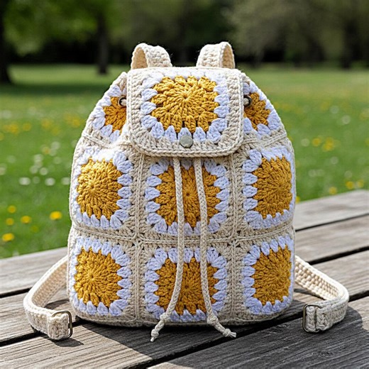 Crochet Daisy Backpack, Granny Square Crochet Backpack, Diy Crochet Backpack, Handmade Crochet Backpack, PDF - Etsy