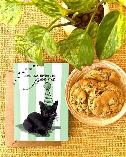 Birthday Card | Punny Humor Greeting Card | Cat Lover Gifts | Happy Birthday | Cute Vintage Paw Purr-fect Cat Card | NO AI EVER! - Etsy