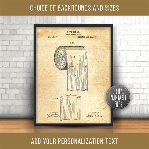 Toilet Paper Roll Vintage Patent Drawing | Digital Printable Poster Files | Personalized Print | Bathroom Humour Decor | Instant Download - Etsy