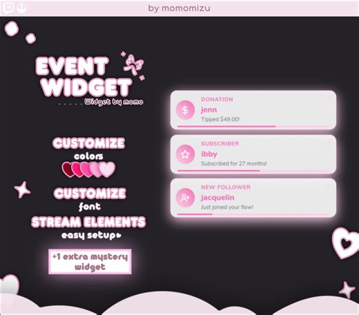Animated Event Popup Widget for Streamelements With Sounds - Cute Twitch Alert Box Overlay - Custom Colors   Fonts - Etsy
