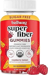 Bellway Super Fiber Gummies for Adults - Sugar Free Organic Fiber Supplement Gummies with 4g of Fiber per Serving - Prebiotic Chicory Root Fiber for Digestive Gut Health, Raspberry Lemon, 60 Count