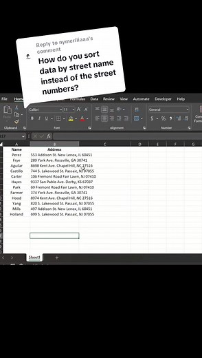 Replying to @nymeriiiaaa Using Textafter to separate data and sort addresses by street name instead of street numbers in Excel. #Excel #exceltips #exceltricks #exceltipsandtricks #exceltutorial #exceltraining #msexcel #msexceltips #msexceltipsandtricks #msexceltricks #excelhacks #msexcelhacks #msexceltraining #sheets #spreadsheet #spreadsheets #reels #fbreels #fyp #tutorial #tipsandtricks #tips #tricks #trivia #exceltrivia