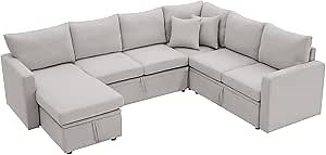 Sectional Modular Couch Sleeper Sofa, U Shaped Sofa with Pull Out Bed & Storage Seat, Convertible Sectional Couches for Apartment, Living Room and Office