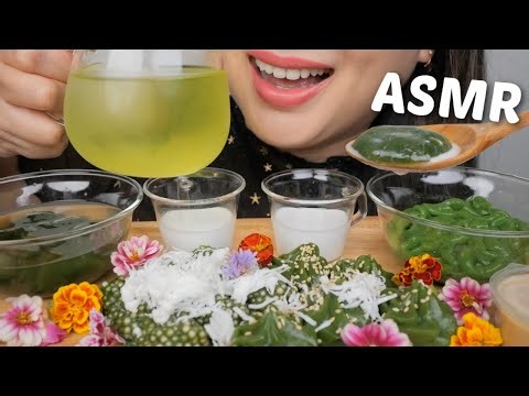 GREEN Pandan Dessert ASMR *No Talking Soft Squishy and Sticky Eating Sounds | N.E Let's Eat
