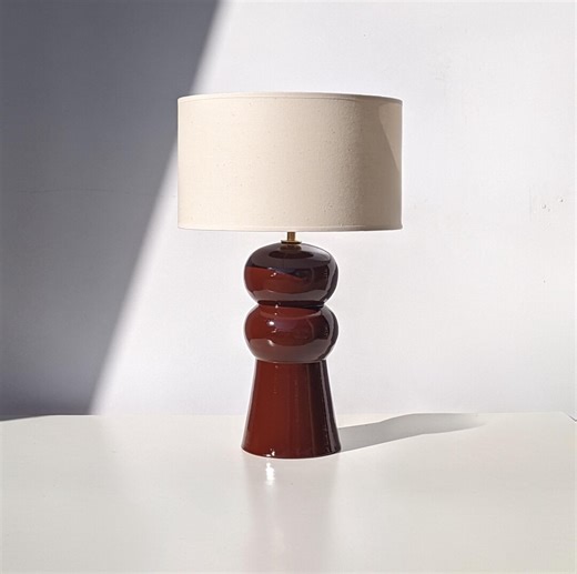 Burgundy Ceramic Table Lamp - Mid Century Dark Red Lamp Base - Etsy