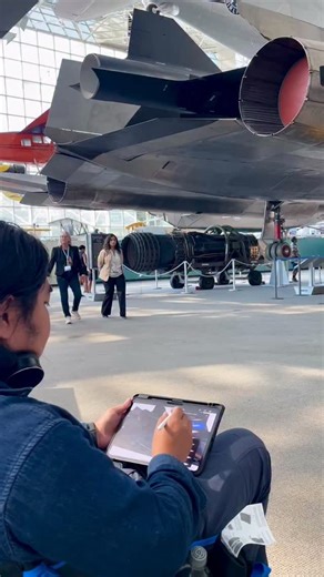 Today we met Eng, a storyboard artist visiting from Vancouver, BC. Part of his museum experience was sketching the Blackbird on his tablet. Wow, the drawing looks great! #Aquablue1992 #museumofflight #streetsketch | The Museum of Flight