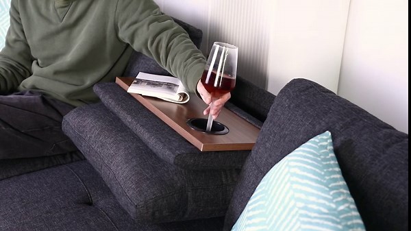 Yehha Linen Upholstered Sofa, L-Shape Sectional Sofá with Removable Ottoman & Left Chaise, Cupholder Console & 2 Pillows, Modern Couches for Apartment, Living Room, Charcoal Grey, Full