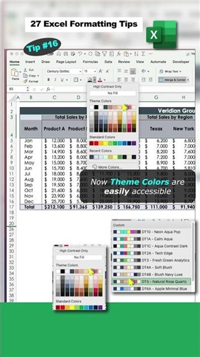 Excel Formatting Tips - Tip 16 - Use Theme Colors #shorts