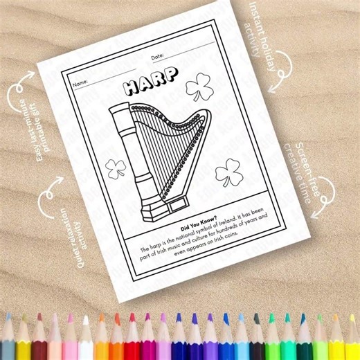 Irish Harp Coloring Page 🍀 Printable Holiday Activity