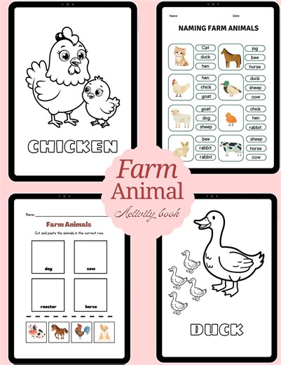 Farm Animals Coloring Book, Preschool Learning Activities, Toddler Printable - Etsy
