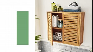 VIAGDO Wall Cabinet Bathroom Storage Cabinet Wall Mounted with Adjustable Shelves Inside, Double Door Medicine Cabinet, Utility Cabinet Organizer Over Toilet, Bamboo, 23.2''Lx8.1''Wx20.4''H