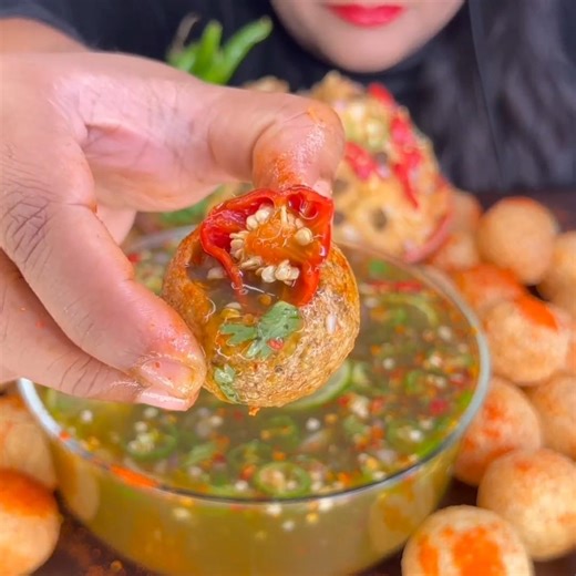 ASMR: Eating Spicy PANIPURI🔥 MOMO || #shorts #mukbangn#asmreating #mukbangasmr #asmr