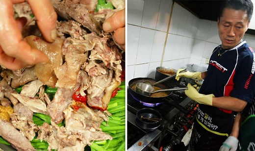 Korean food market sells DOG MEAT soup 'Boshintang'