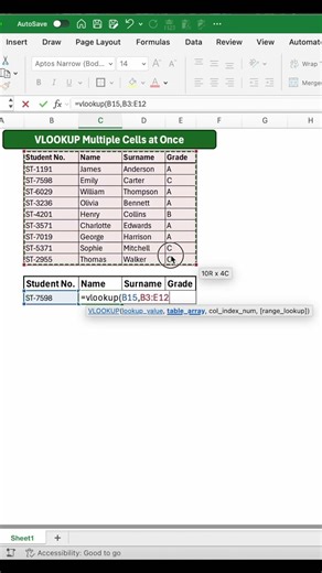 Master VLOOKUP over multiple cells at once #excel #exceltips