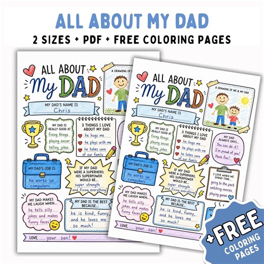 Father's Day Printable Questionnaire: All About My Dad Coloring Page (PDF Download), PRINTABLE - Etsy