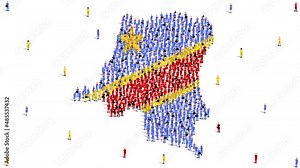 Republic of the Congo Map and Flag. A large group of people in the Congo flag color form to create the map. 4K Animation Video.