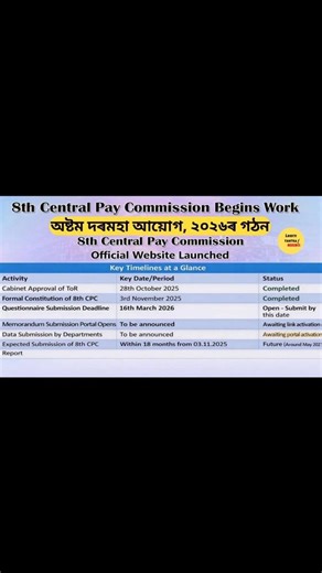 8th Pay Commission Big Update | 8th CPC Website Launched 🚨 8th Pay Commission Update 🚨 Govt Launches 8th CPC Website | Salary Hike, Basic Pay & Fitment Factor The 8th Central Pay Commission (8th CPC) has officially begun its work, and the Government of India has launched the official 8th CPC website. This marks a crucial step toward the next salary revision for Central Government employees and pensioners. In this video, you will get a clear and complete explanation of the latest developments r