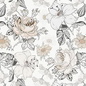 Hopepak Floral Peel and Stick Wallpaper for Bedroom Modern Farmhouse Flower Wall Paper Self Adhesive Removable Contact Paper for Cabinets Bathroom Nursery Shelf Drawer 15.5'' x 78.7''