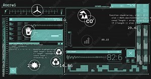 Environmental data and statistics animation over digital interface with various icons Stock Video